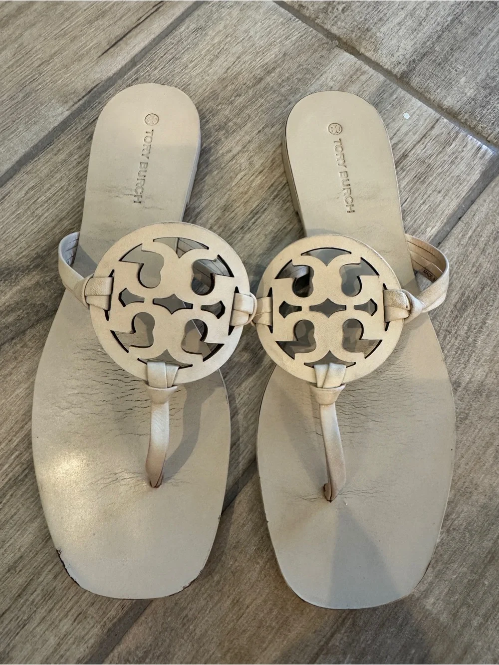 Tory Burch Miller Thong Sandal in Cream Square Toe neutral 7.5